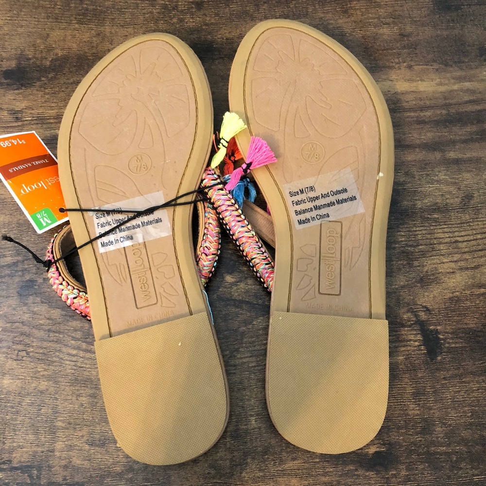 West Loop Womens Medium Size‎ 7/8  Tassal Sandals Colorful Boho Beach Flaw - Picture 12 of 12